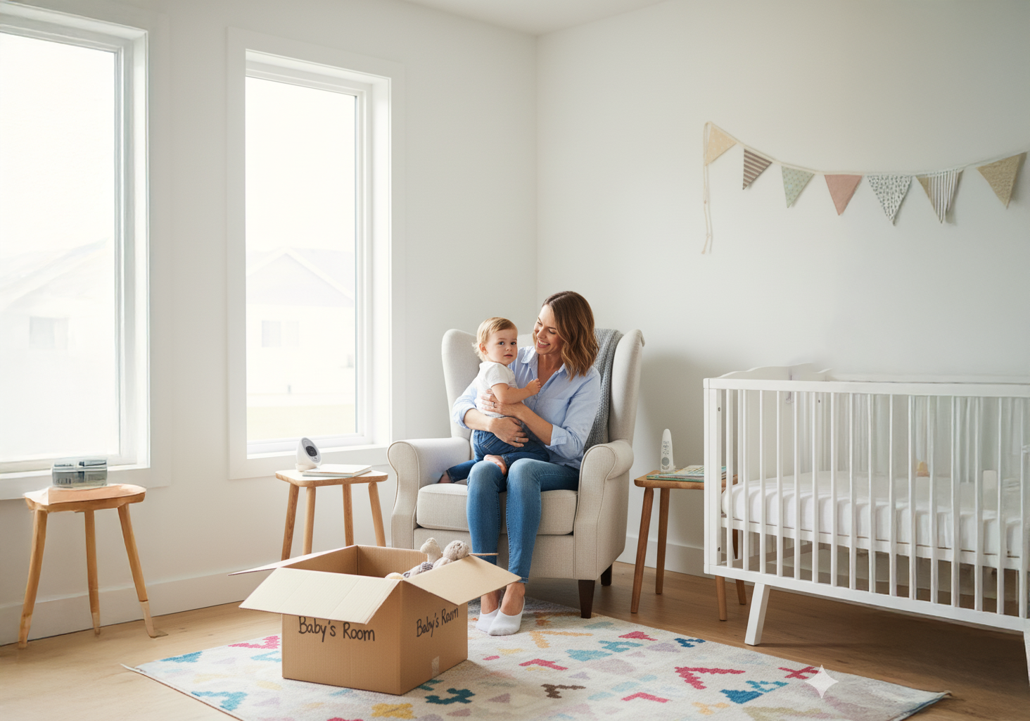 A mother and baby in their new nursery